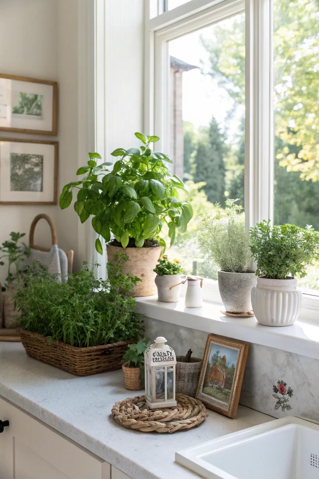 Enhance your kitchen with windowsill storage for plants and decor.