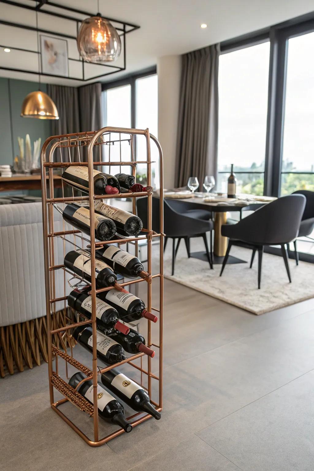 Showcase your wine collection with a stylish copper rack.