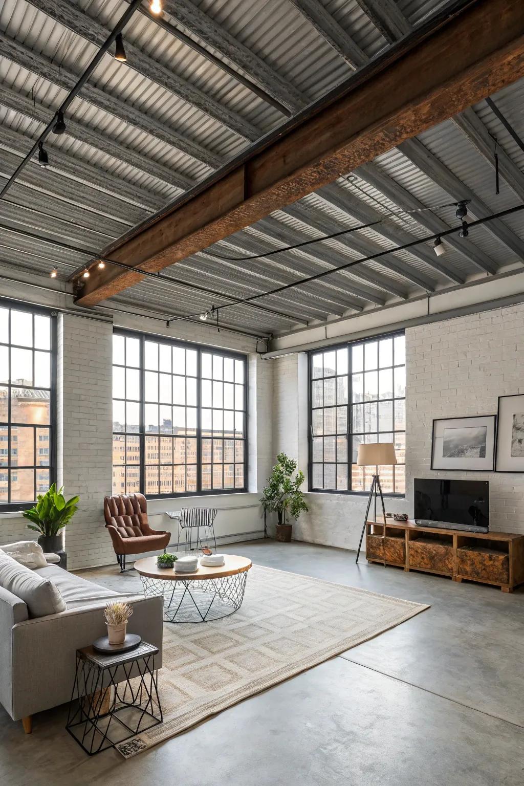 Metal sheets add a chic industrial vibe to ceilings.