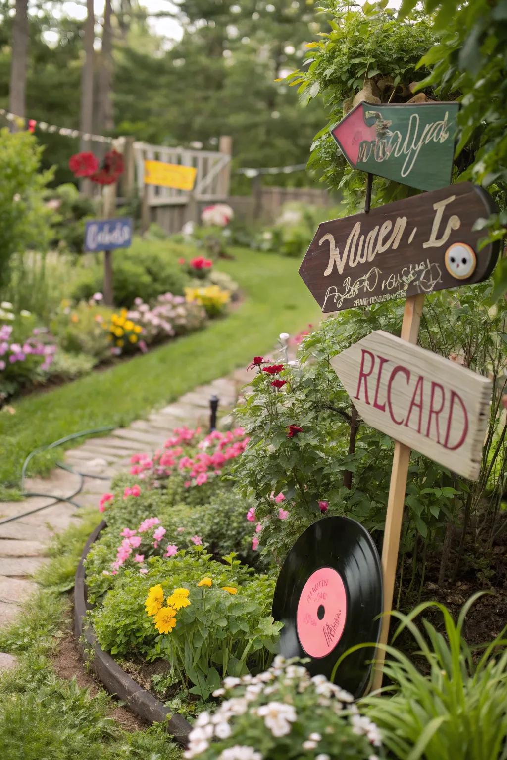 Enhance your garden with whimsical vinyl signs.