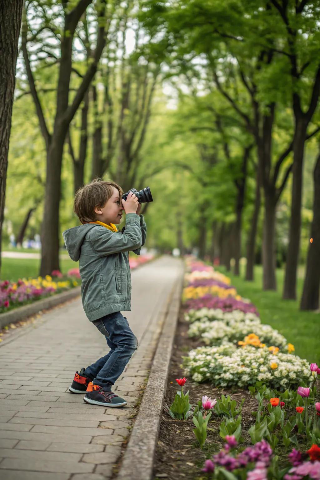 A young photographer capturing the beauty of the world.