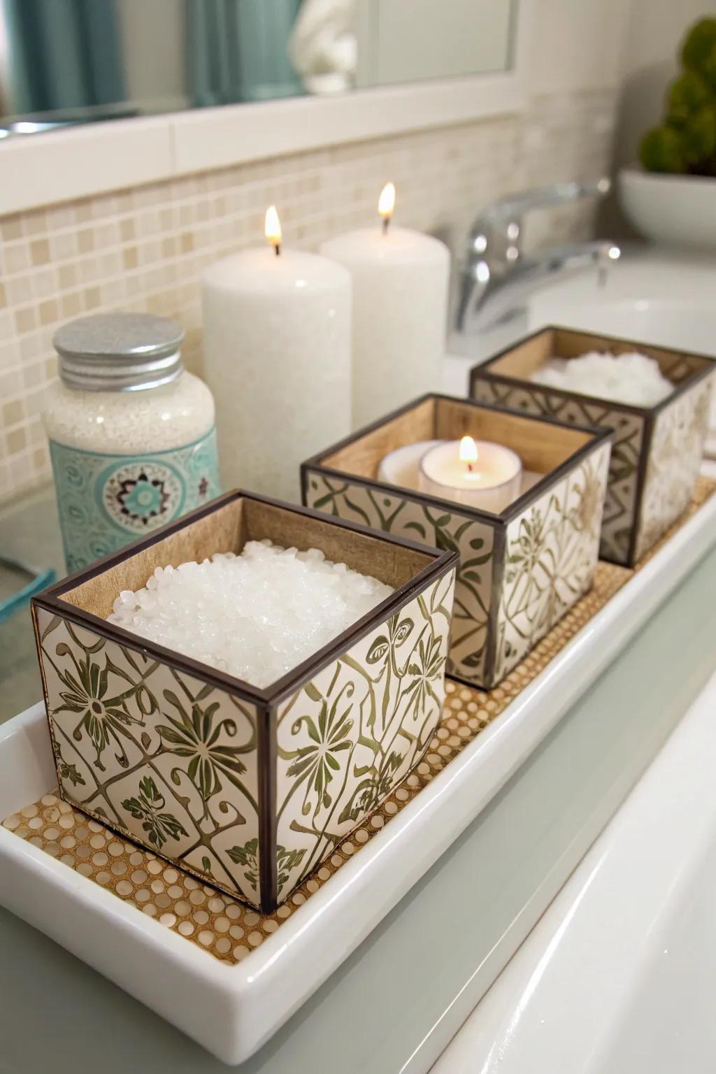 Decorative boxes add style and functionality to Epsom salt storage