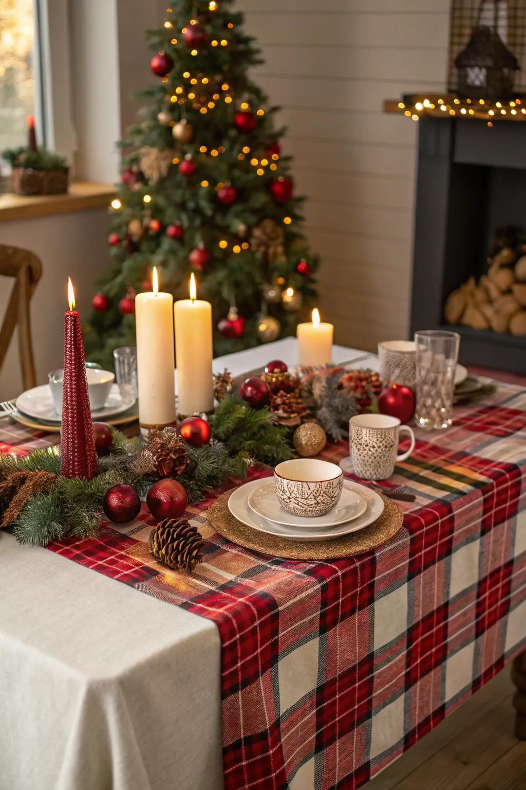 Plaid patterns bring warmth and tradition to the Christmas table.