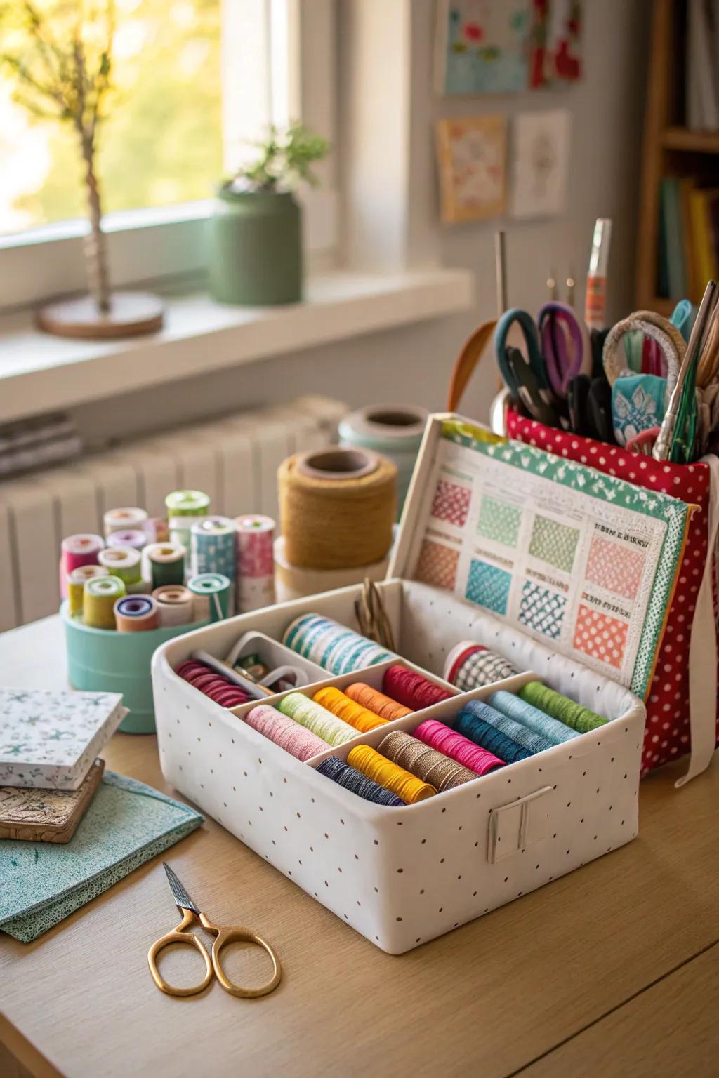 A practical sewing organizer crafted from a repurposed mirror frame.