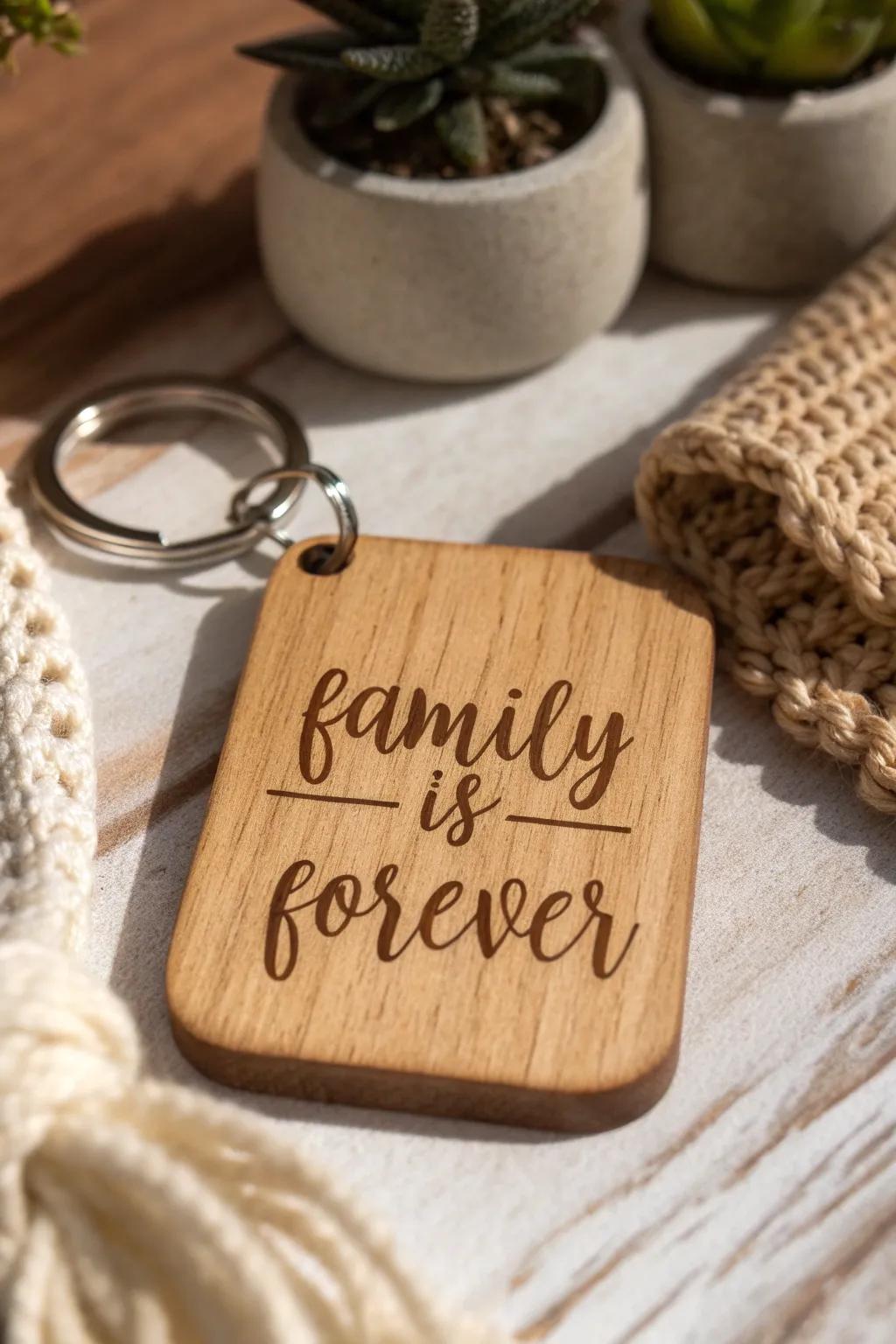 Carry the warmth of family with you wherever you go with this beautifully crafted keychain.