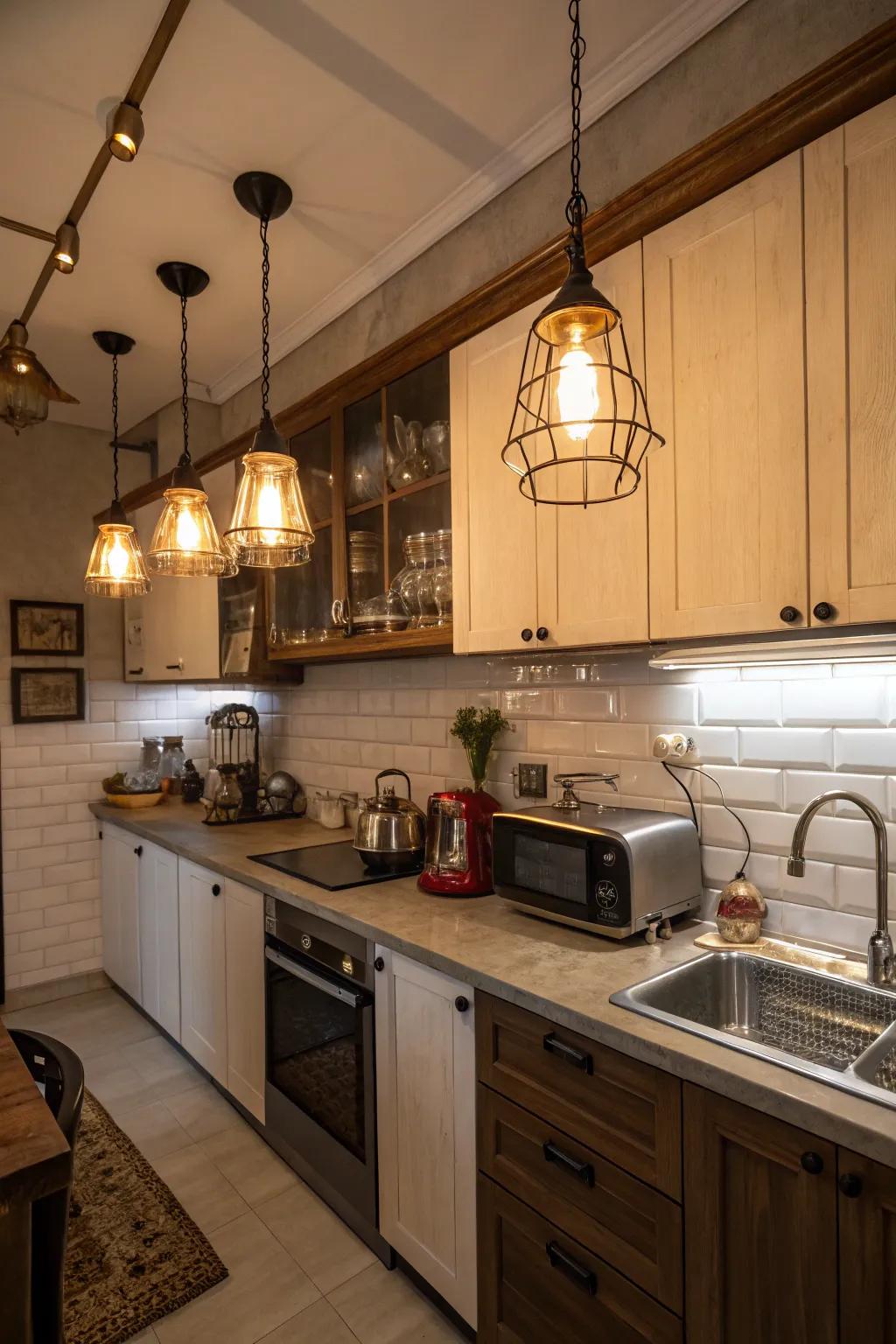 Vintage-inspired lighting adds a nostalgic charm to kitchen design.