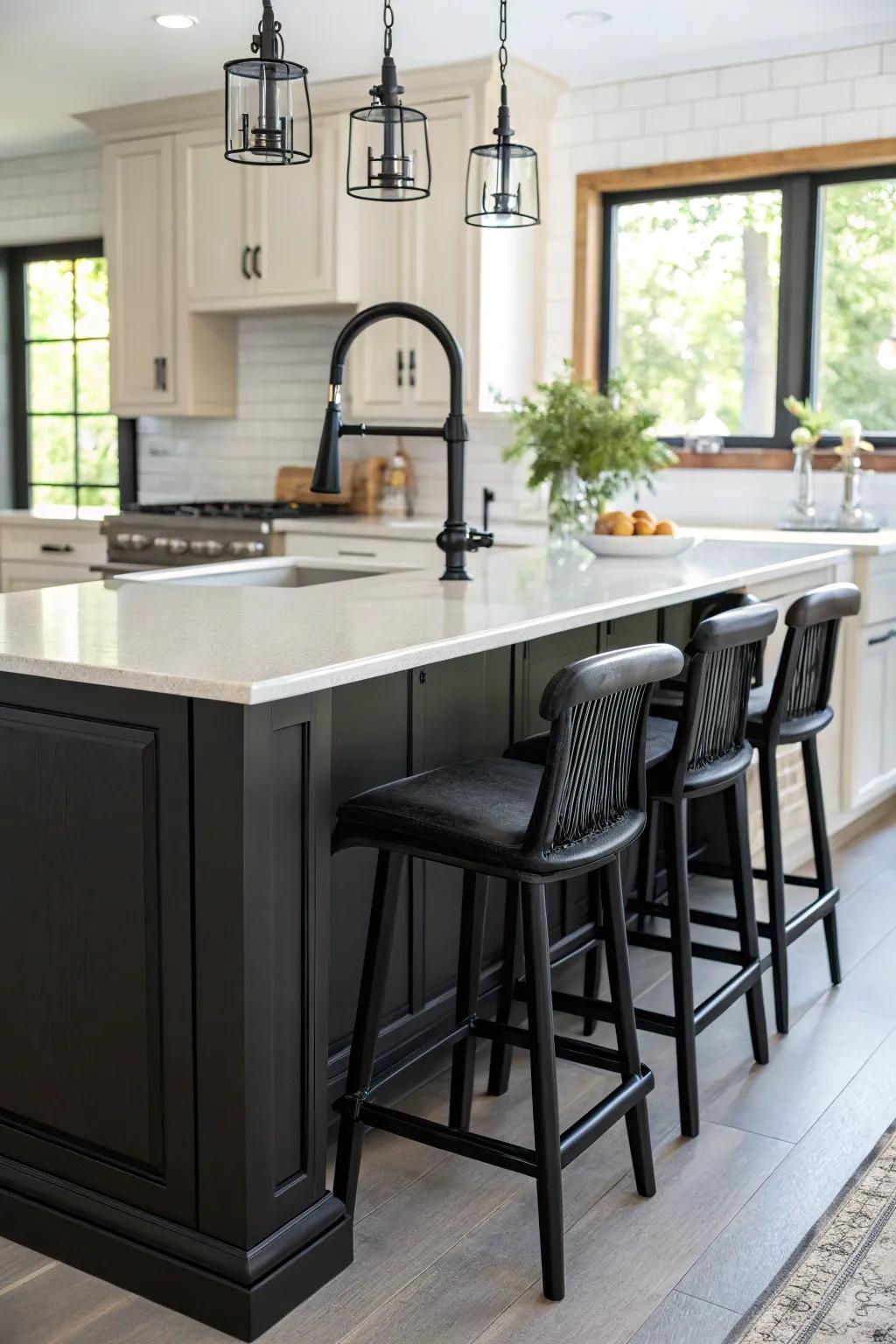 Black accents tie together elements for a cohesive kitchen design.