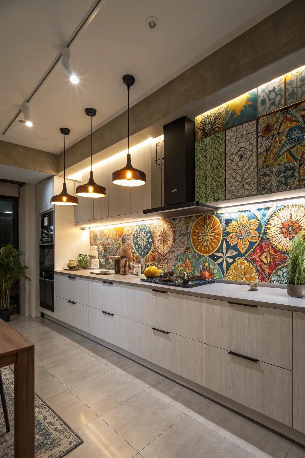 Artistic elements turn the kitchen into a gallery of culinary art.