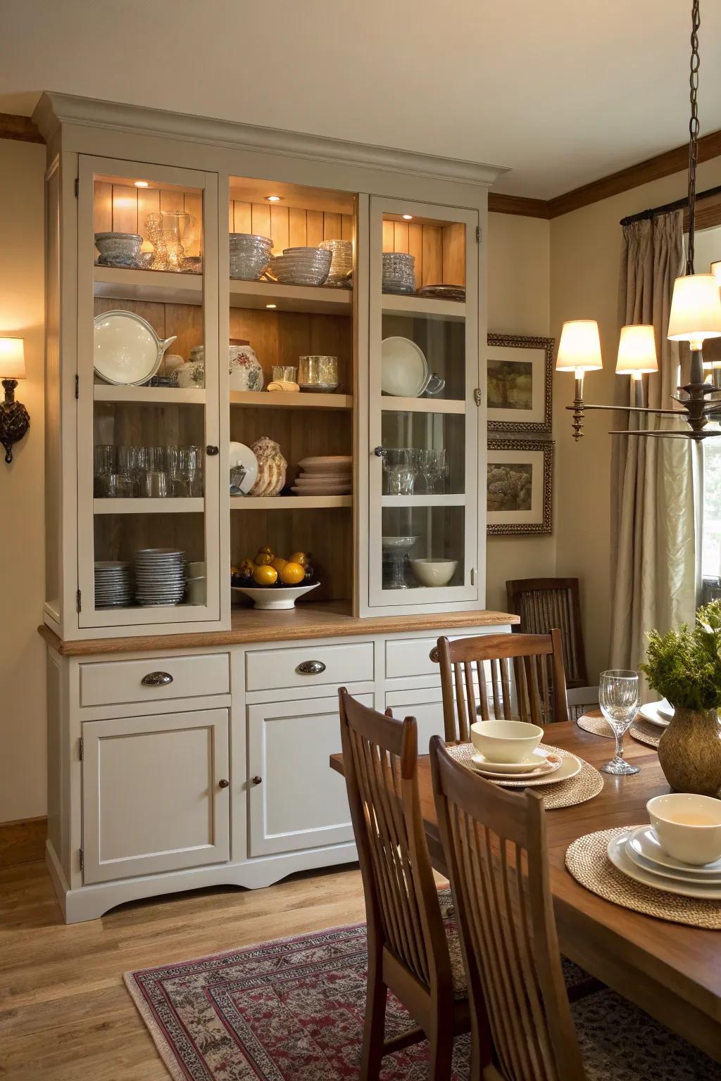 Dining room cabinetry extends kitchen storage options.