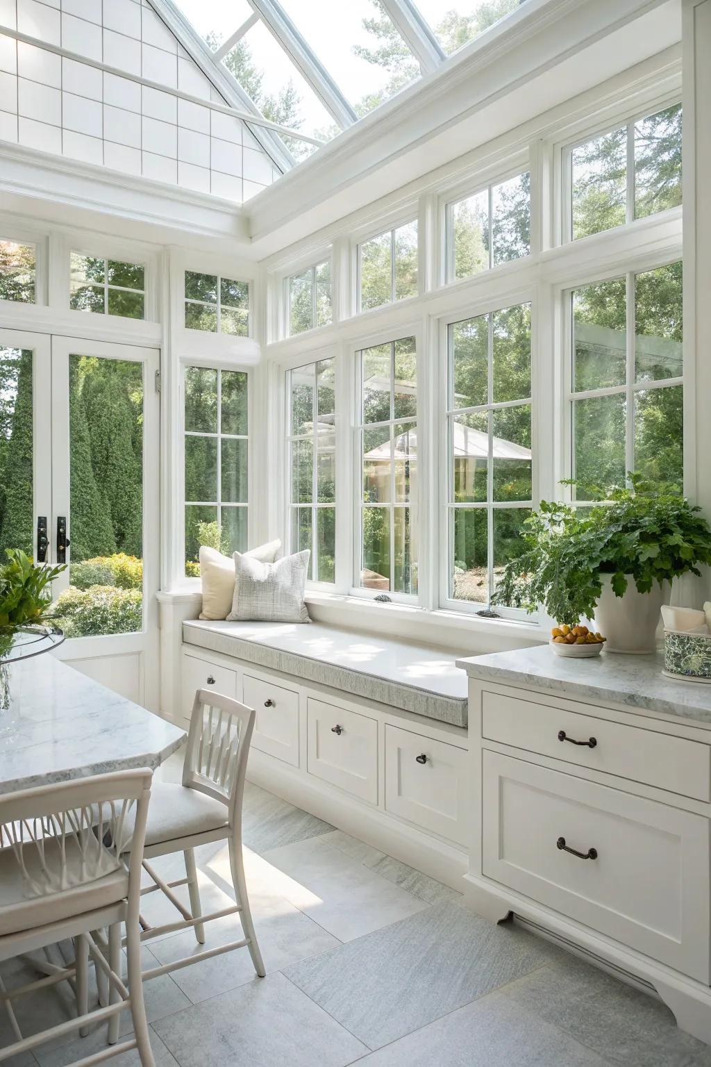 A bright white window seat for a clean and open feel.