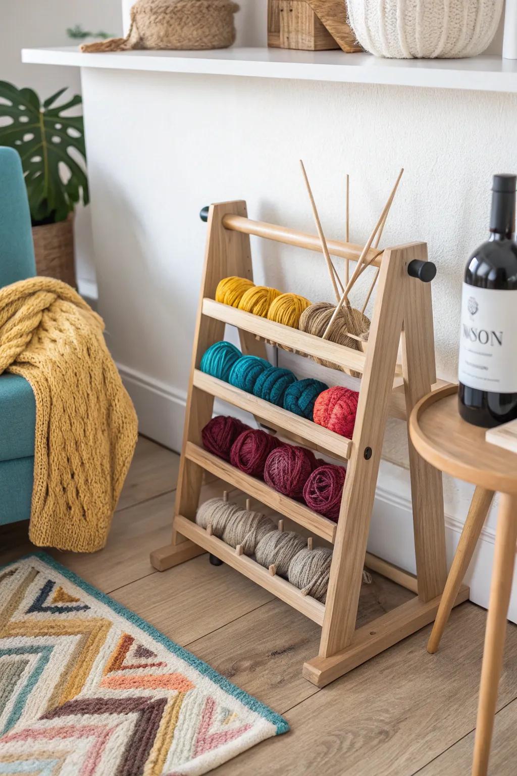 Transform your space with a creative twist: wine rack turned knitting needle holder. 🌿✨