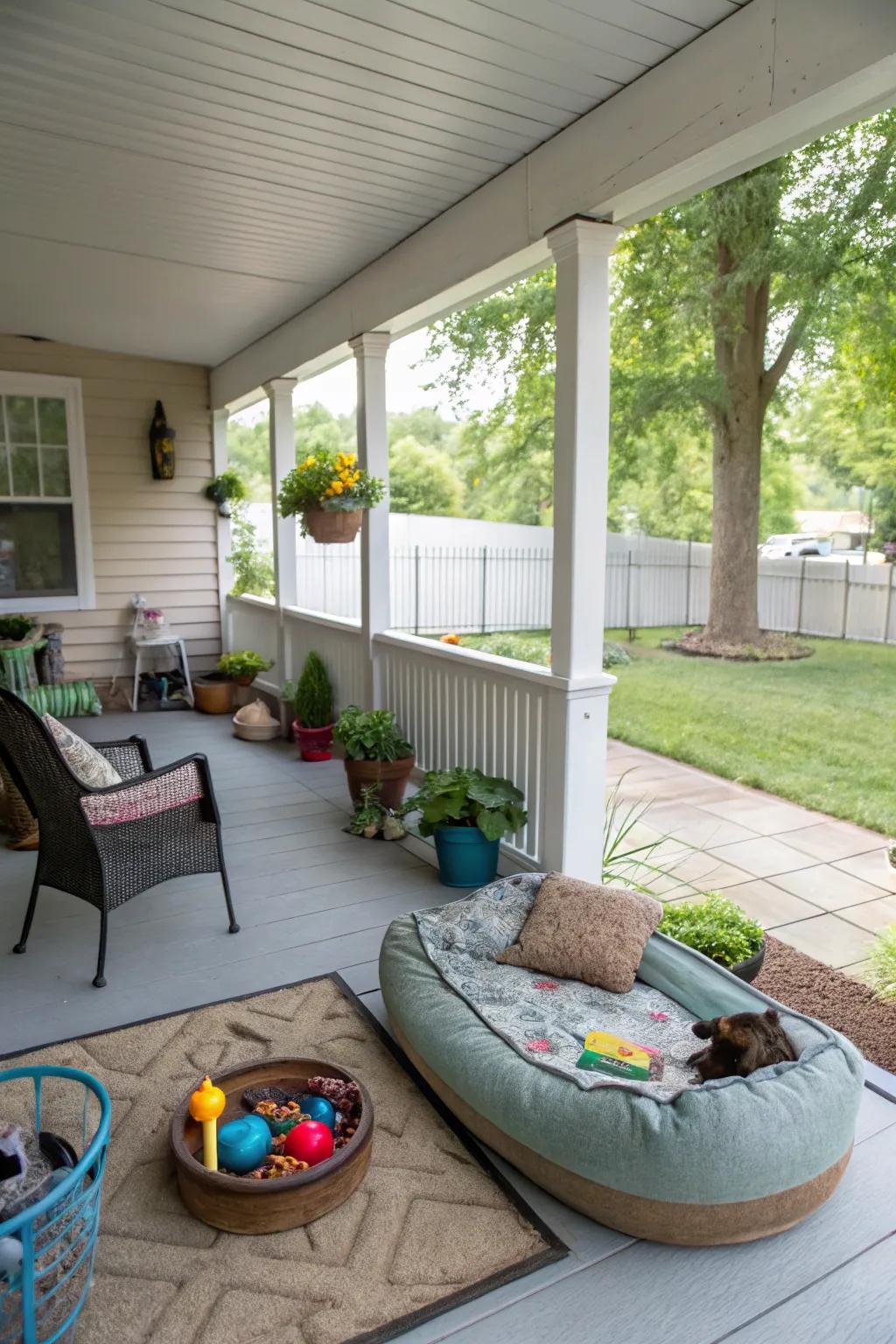 A pet-friendly space makes the porch family-inclusive.