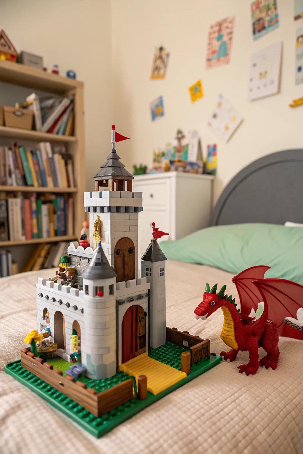 A magical LEGO storybook scene inspires imagination in this bedroom.