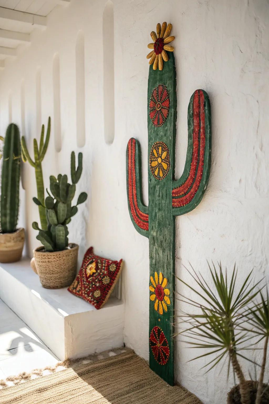 Bring the vibrant essence of the Mexican desert into your home with this stunning cactus wall art.