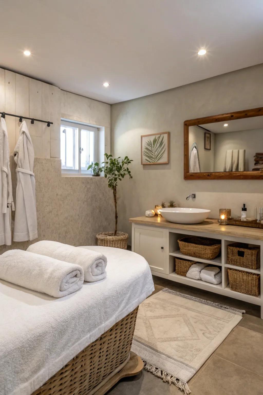 A minimalist bathroom with a calming spa-like atmosphere.