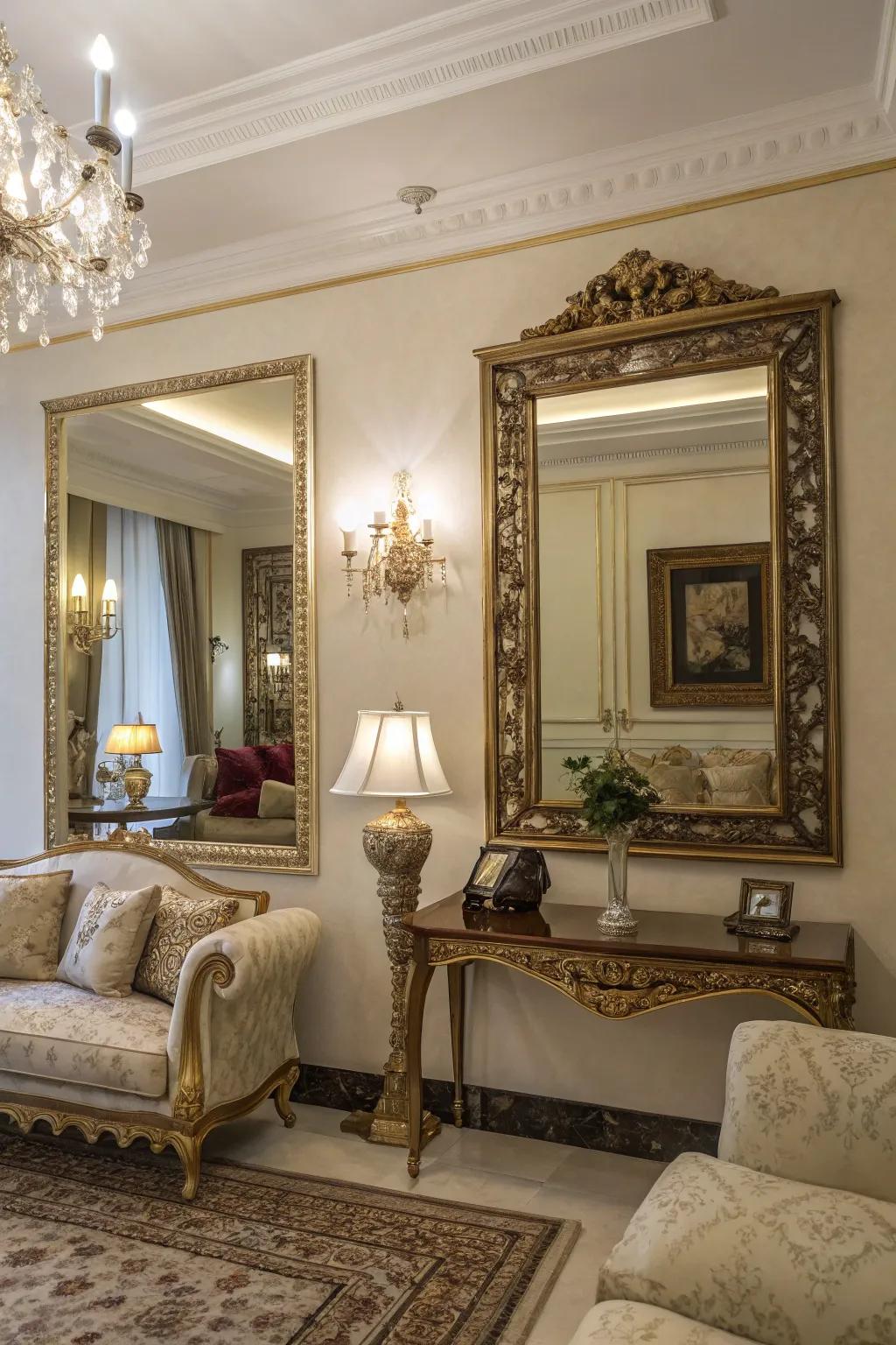 Beveled mirrors add sparkle and dimension.