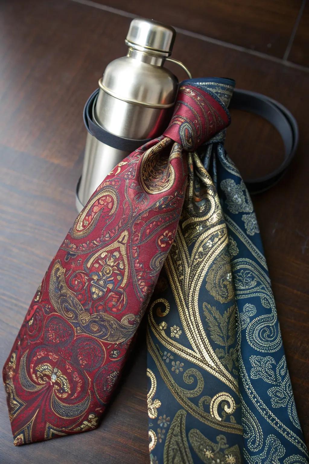 Elevate your style game with this chic necktie water bottle carrier. Practicality meets elegance!