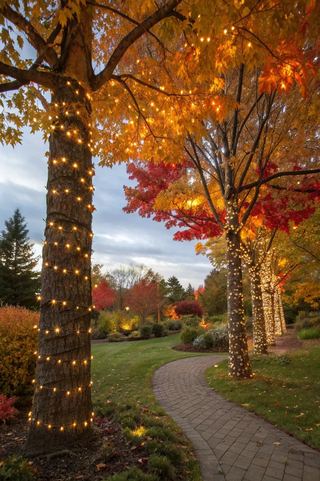 Twinkling lights create an enchanting evening atmosphere.