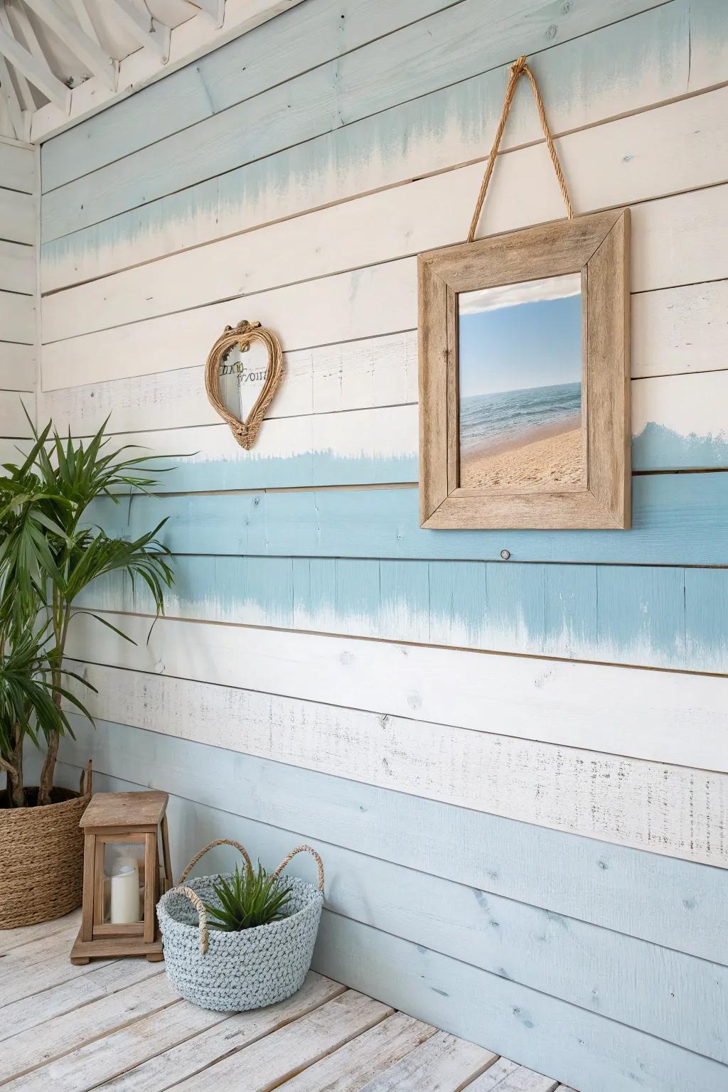 Transform your space into a serene seaside retreat with soft blues and whites, capturing the essence of coastal charm.