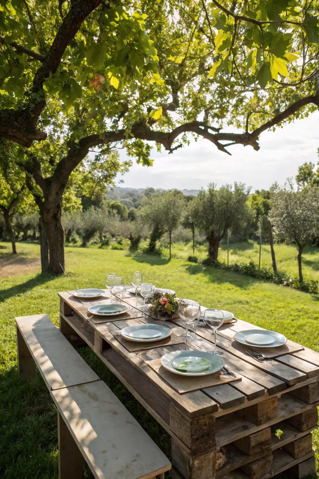 Enjoy outdoor meals with a pallet picnic table.