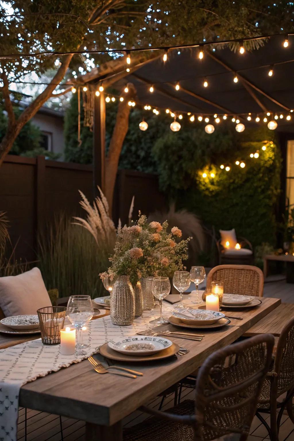 String lights as a table centerpiece for magical dining.