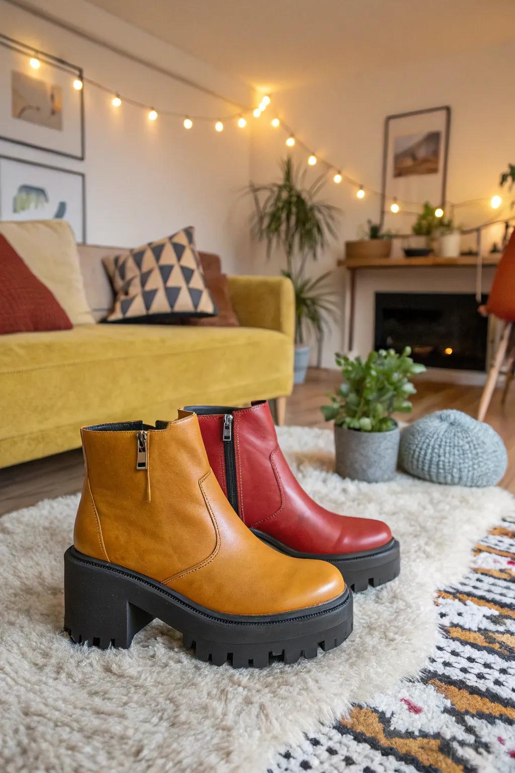 Platform mini boots offer a stylish and comfortable option for home or outings.