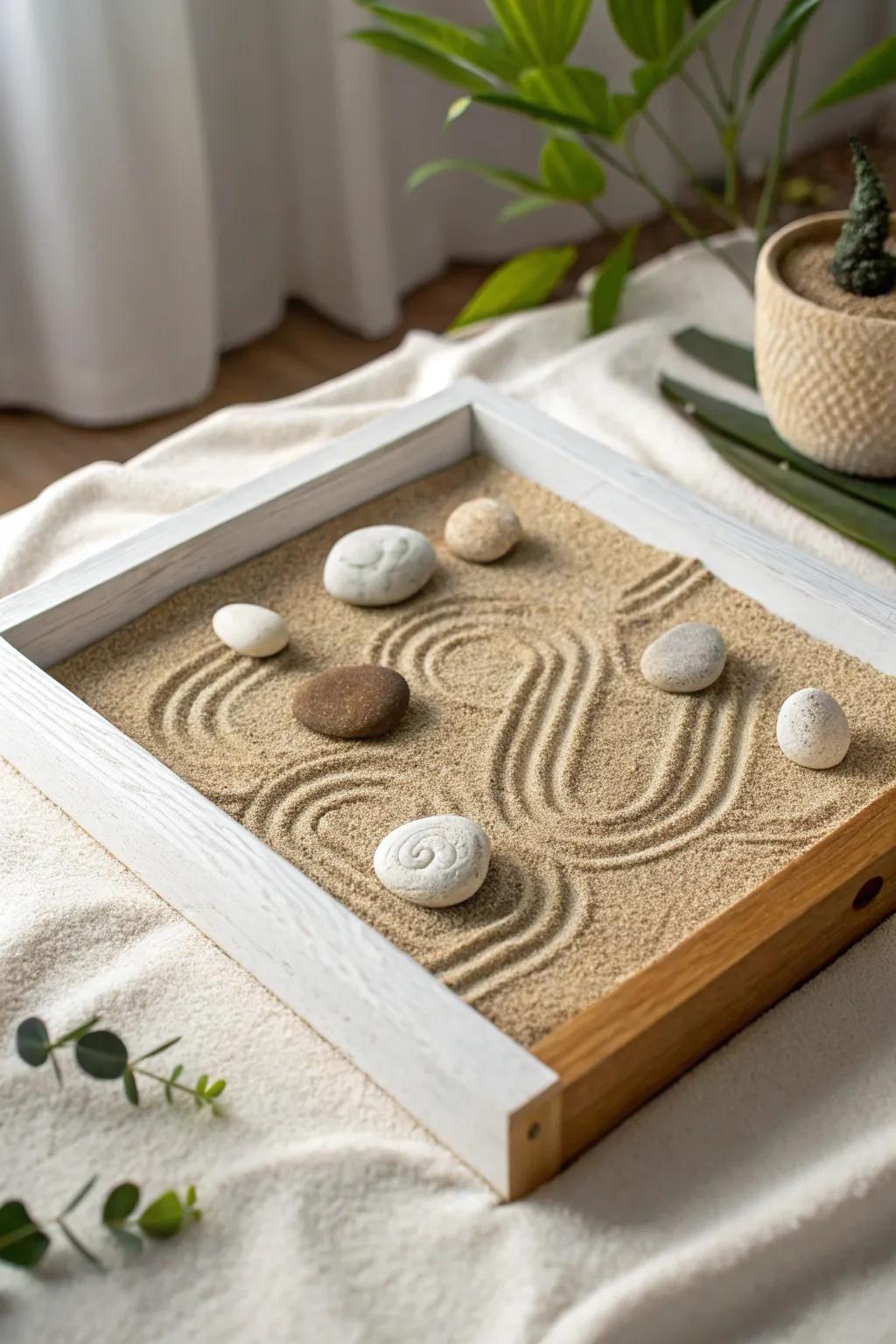 Transform your space into a sanctuary with a serene mini Zen garden cork board.