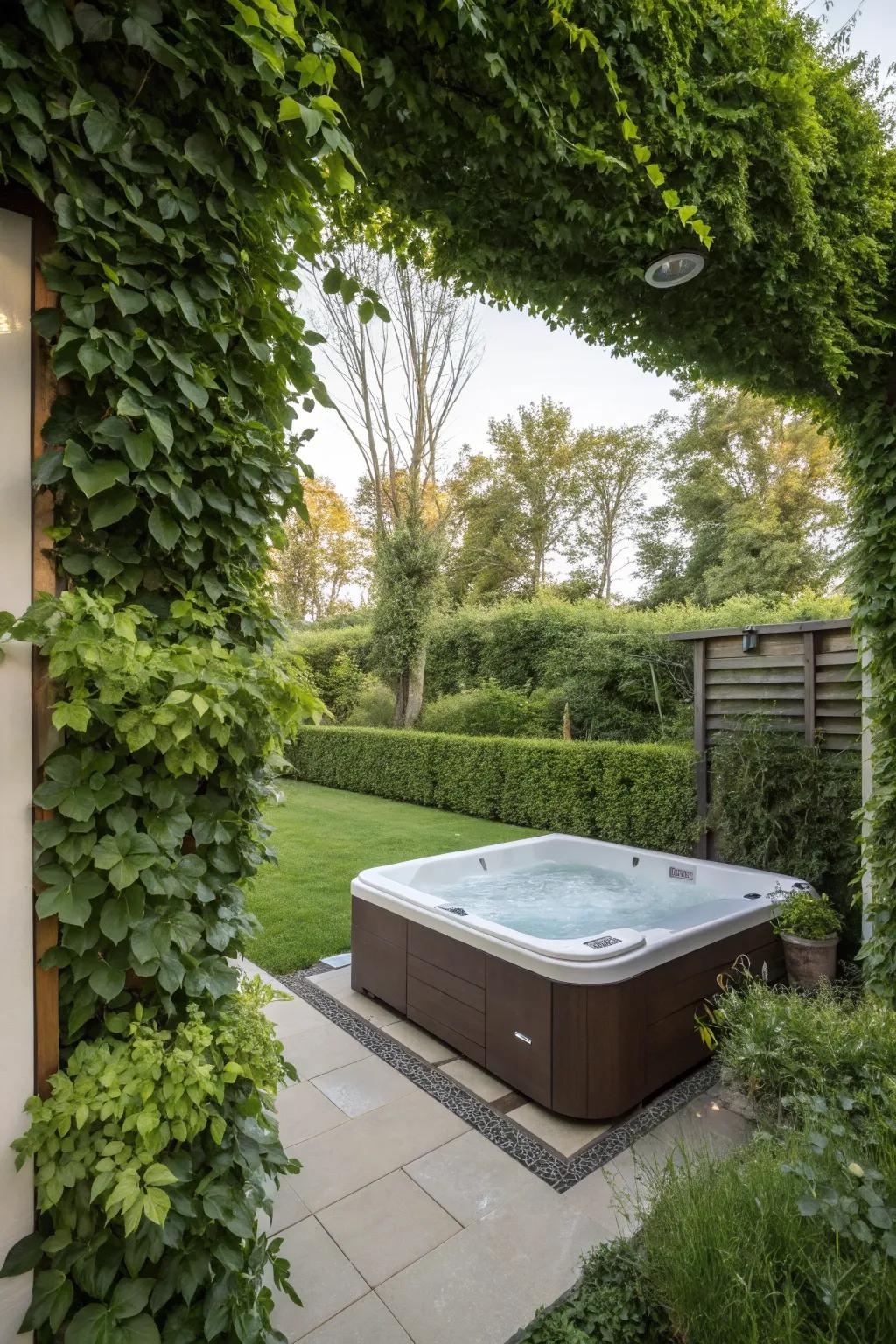 A living wall offers eco-friendly privacy and a touch of nature to your hot tub area.