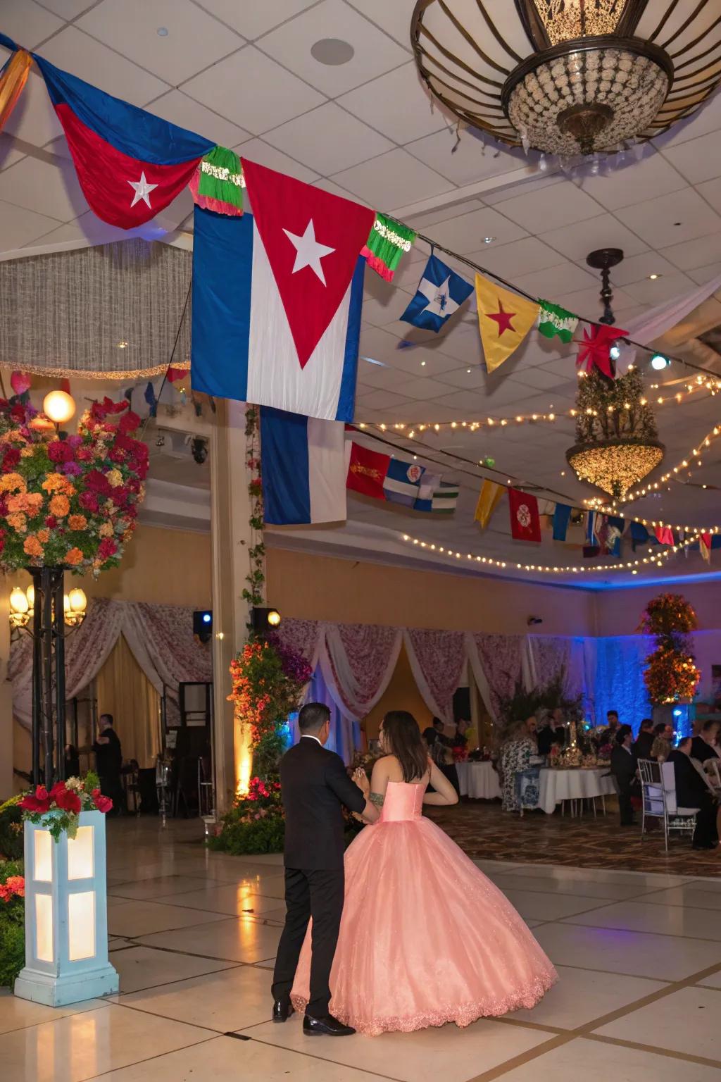 A festive Havana Nights-themed quinceanera with colorful tropical decor.