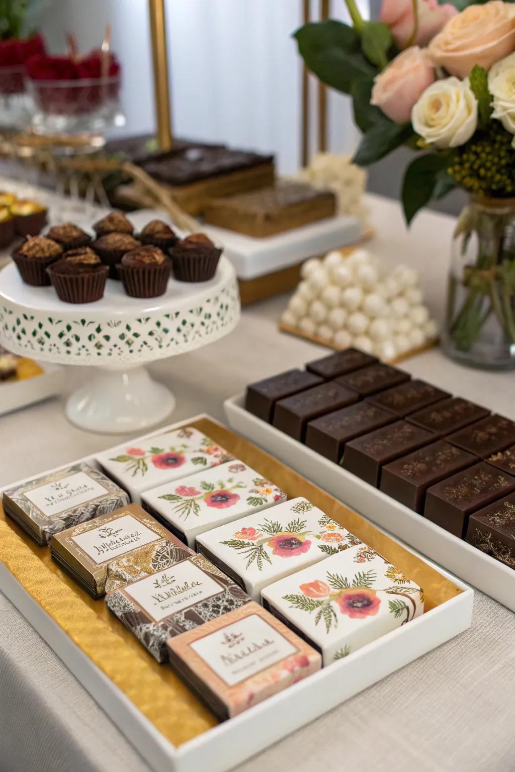 Custom chocolate bars: a sweet and personalized favor for guests.