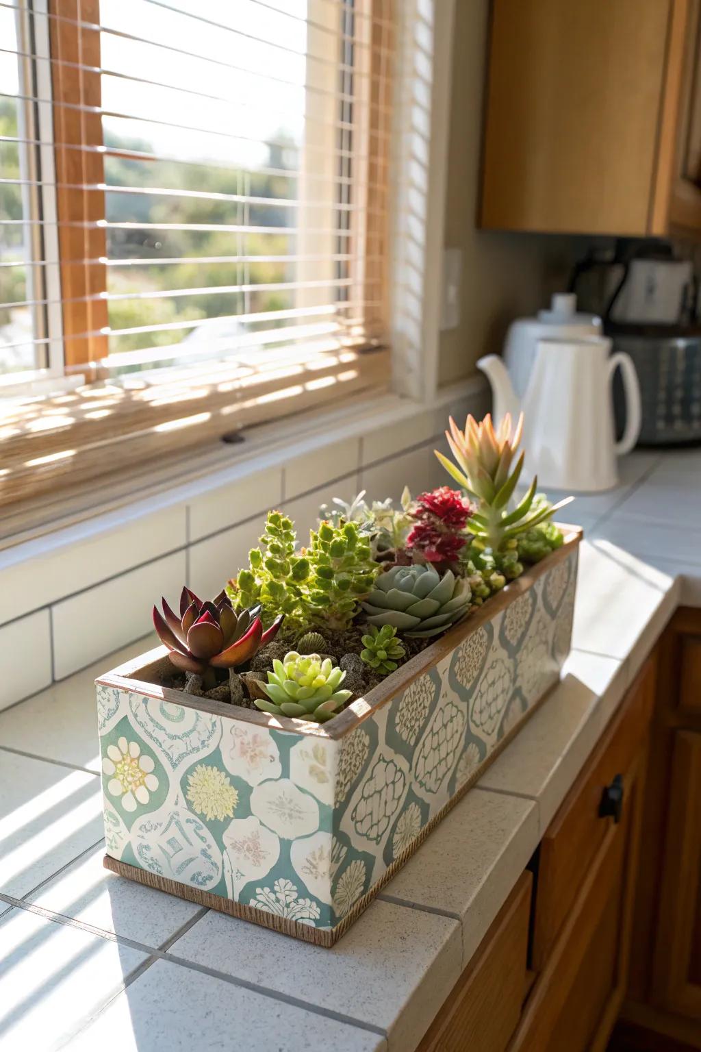 Bring life to a tissue box with a succulent planter.