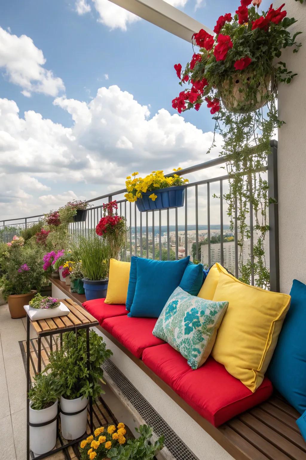 Infuse energy with vibrant and colorful balcony accents.