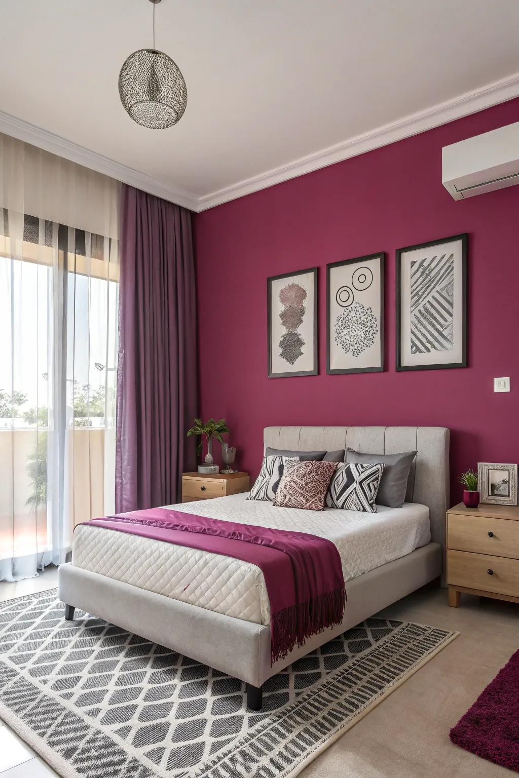 Magenta accent walls for a vibrant statement.