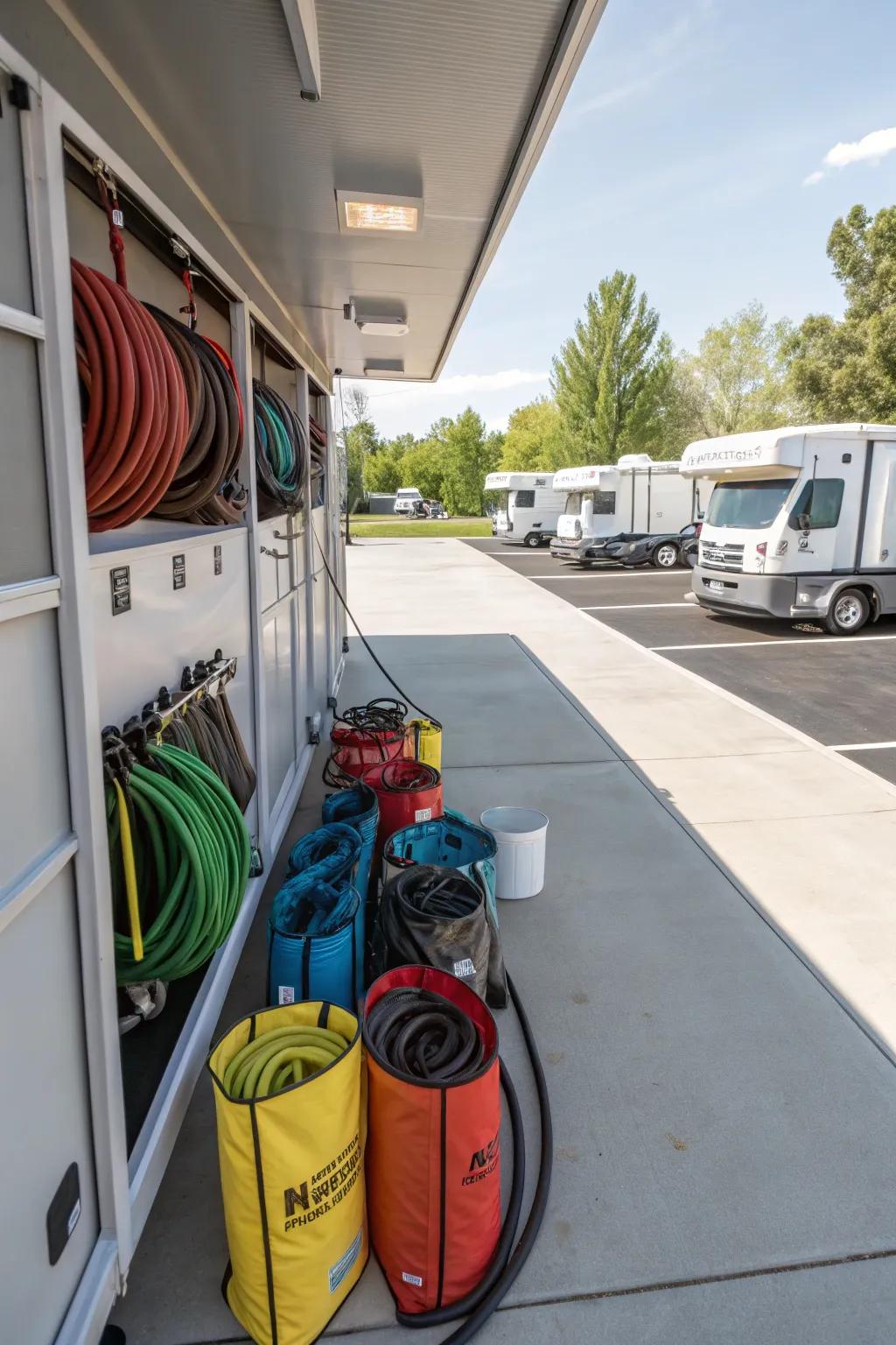 Color-coded bags organize equipment efficiently.