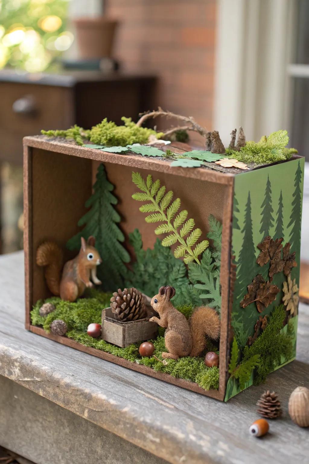 Explore the vibrant life of a temperate forest with this engaging shoebox display.