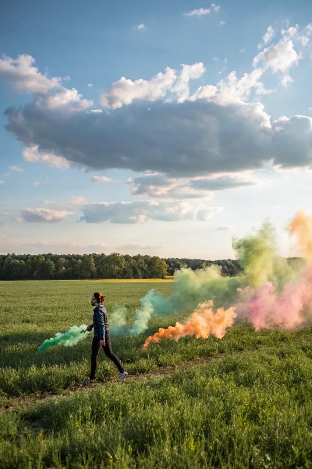 Vibrant colored smoke announcing the baby's gender.