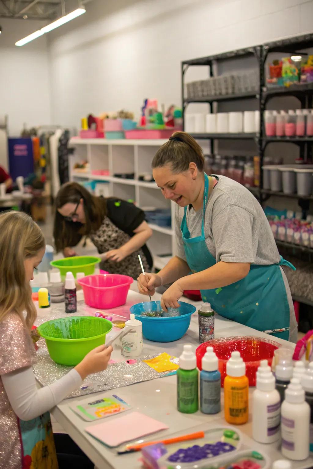 Interactive slime workshops offer hands-on fun.