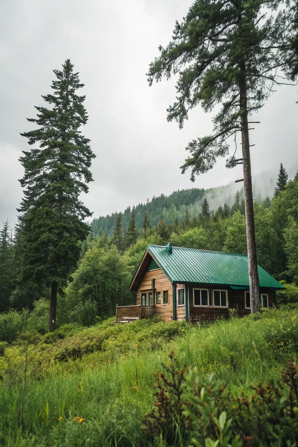 A green roof provides insulation and an eco-friendly aesthetic.