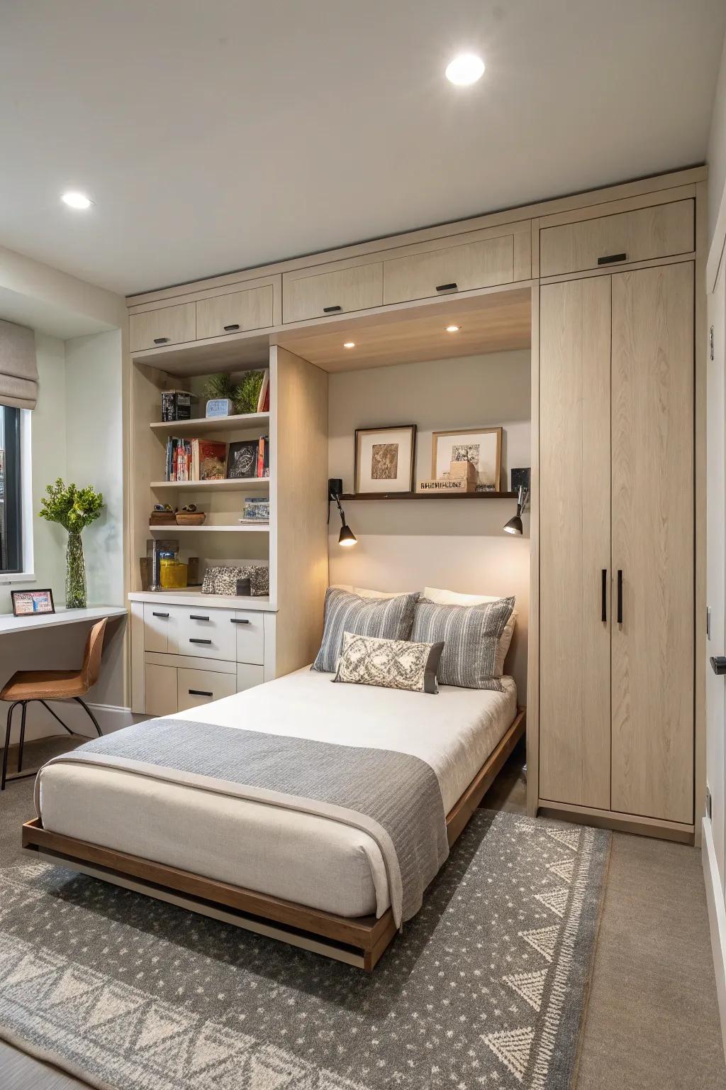 Murphy beds offer a smart solution for maximizing space in multifunctional rooms.