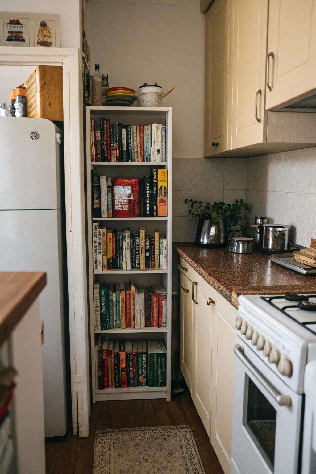 Cookbooks on display add personality and utility.