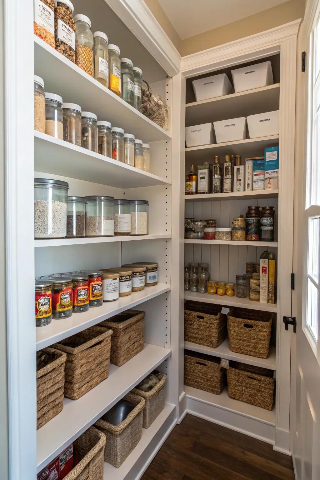 Prioritizing shelf placement enhances pantry functionality.