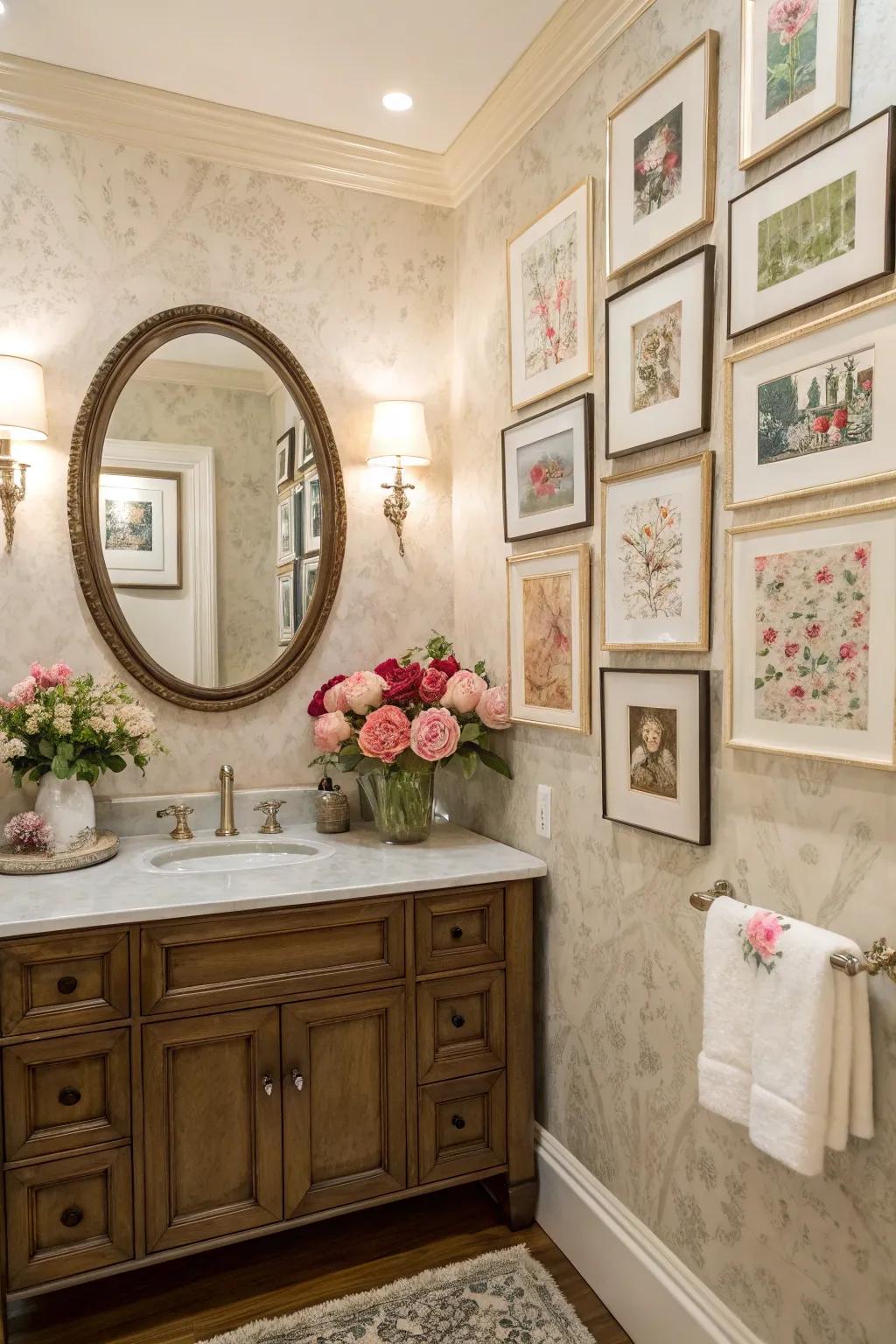 Artful touches personalize and enrich powder rooms.