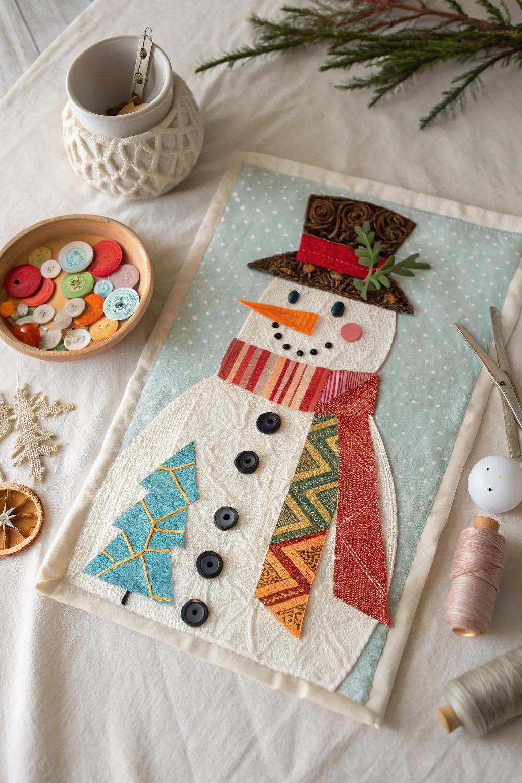 Embrace the charm of winter with this vibrant snowman collage—where creativity meets craftsmanship!
