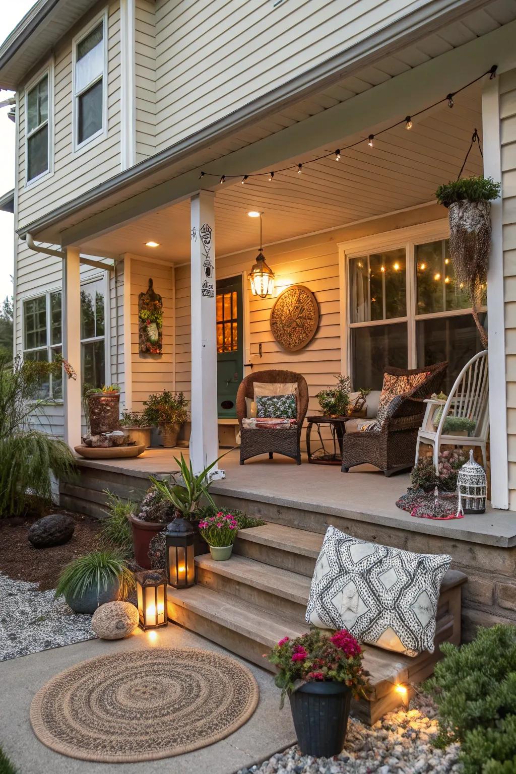 Personal touches add character and individuality to this split foyer porch.