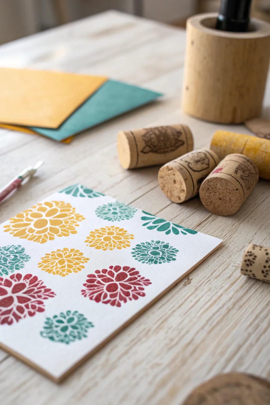 Create your own personalized stationery with this simple cork stamping technique. Perfect for adding a touch of craft to your spring break!