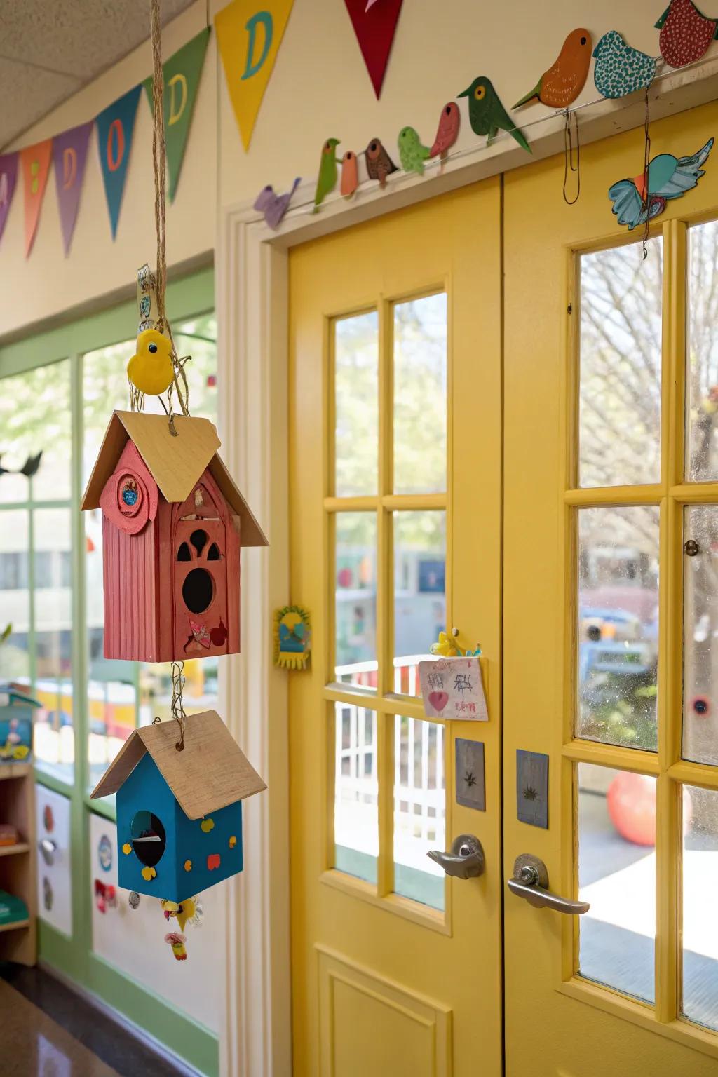 A birdhouse village brings charm to the preschool door.