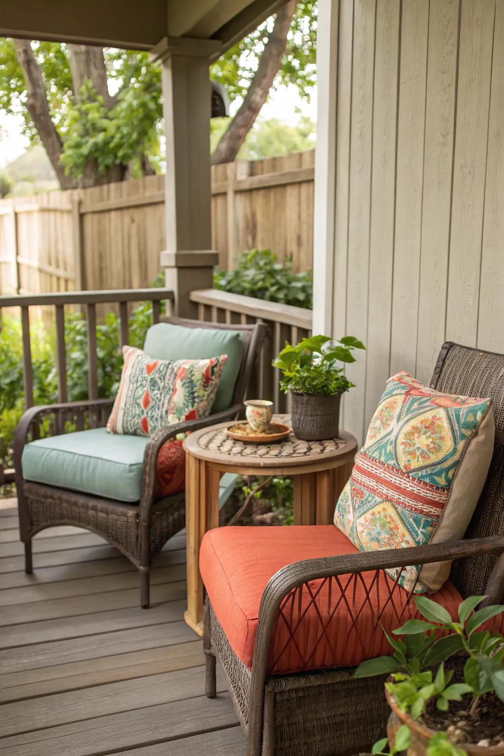 Comfortable seating making the porch inviting and relaxing.