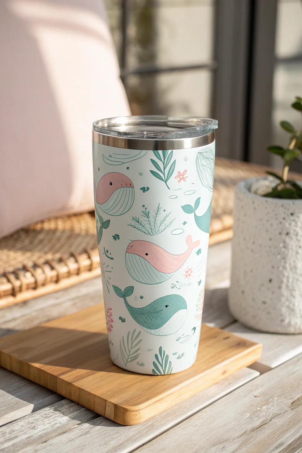Dive into spring with a whimsical whale tumbler, where playful design meets minimalist charm.