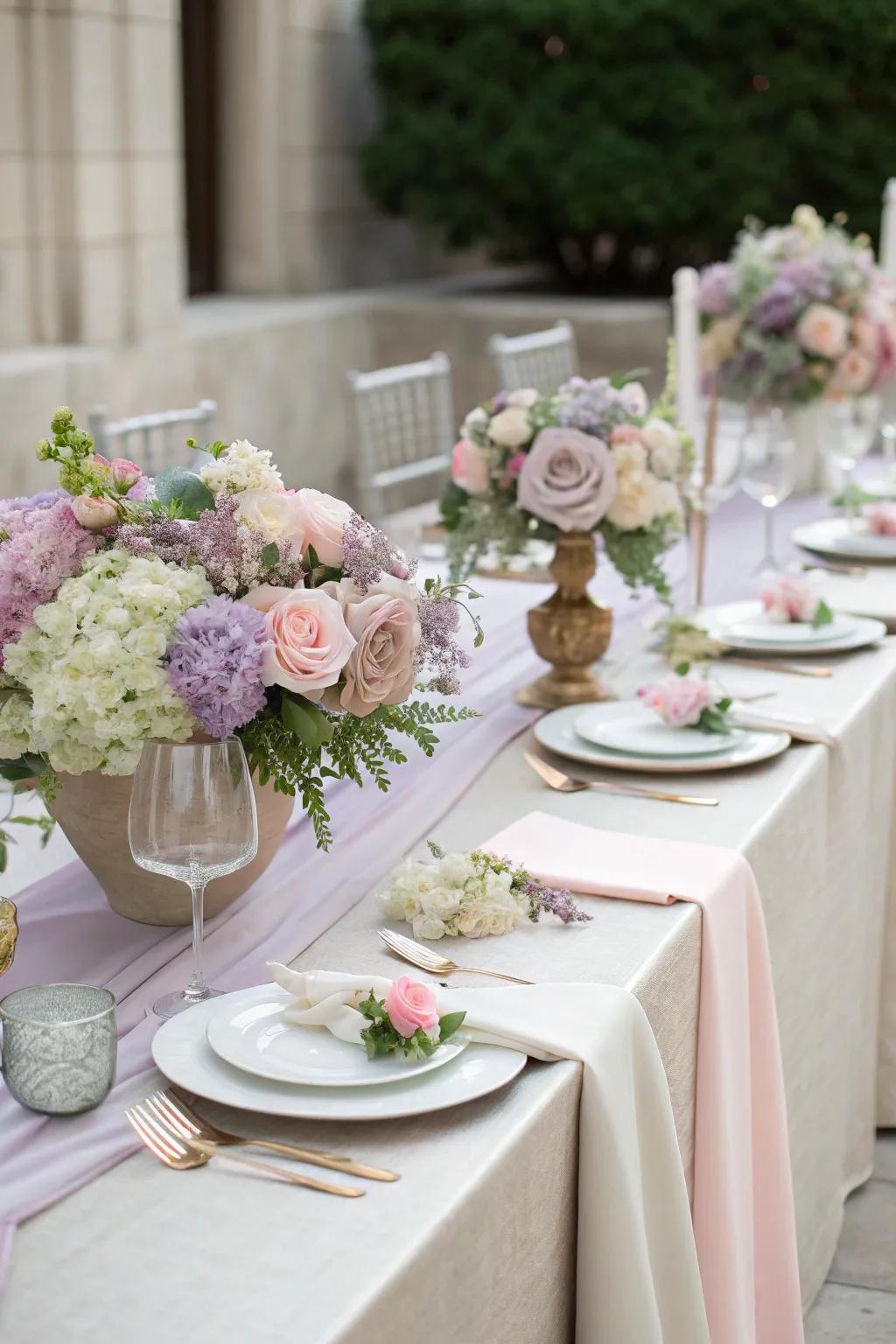 Muted tabletops enhance the elegance of spring weddings.