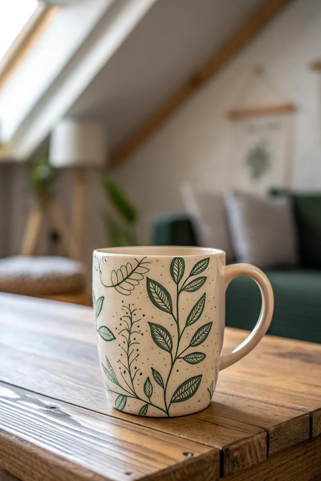 Embrace the calm of nature with every sip from this beautifully crafted mug.